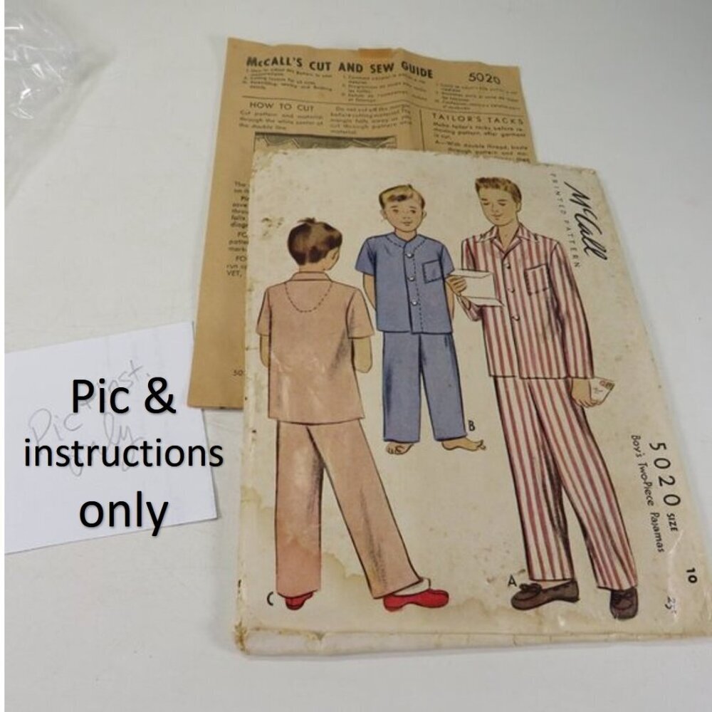 McCalls 5020 Pattern envelope and instructions ONLY Vintage 1940s Boys